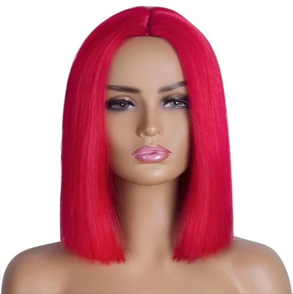 Red Hot Short Bob Wig Synthetic - Picture 4 of 8